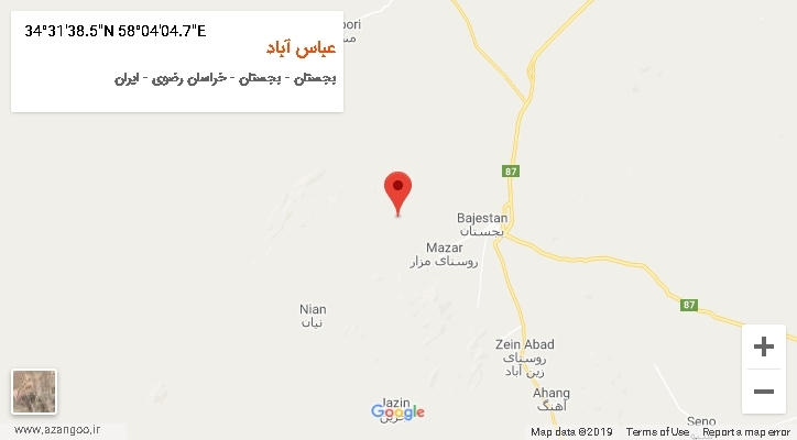 روستای عباس آباد بر روی نقشه