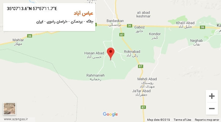 روستای عباس آباد بر روی نقشه
