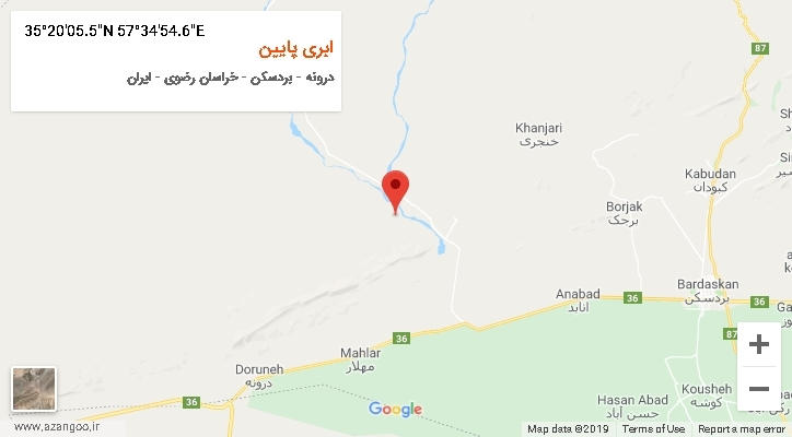 روستای ابری پایین بر روی نقشه