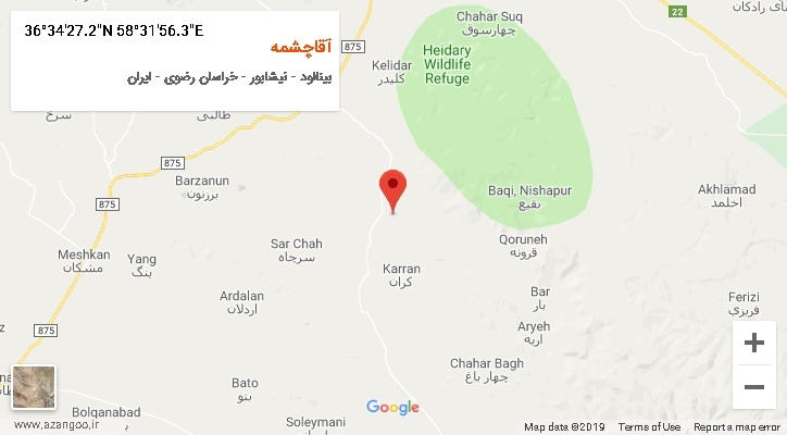روستای آقاچشمه بر روی نقشه