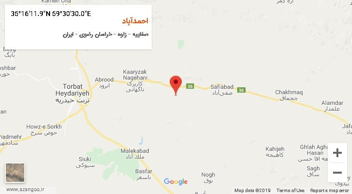 روستای احمدآباد بر روی نقشه