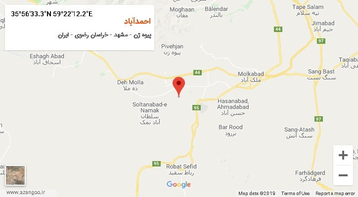 روستای احمدآباد بر روی نقشه