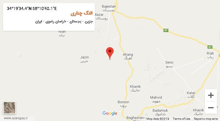 روستای النگ چناری بر روی نقشه
