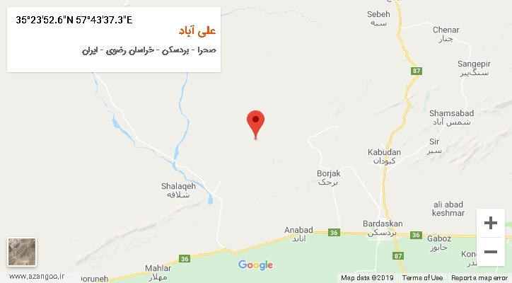 روستای علی آباد بر روی نقشه