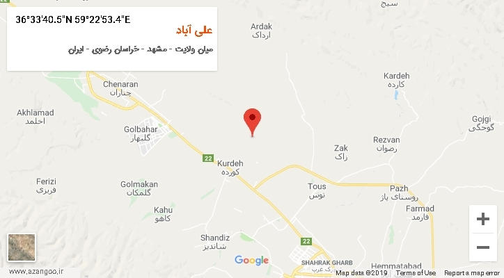 روستای علی آباد بر روی نقشه