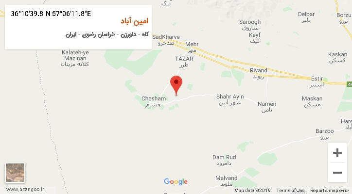 روستای امین آباد بر روی نقشه