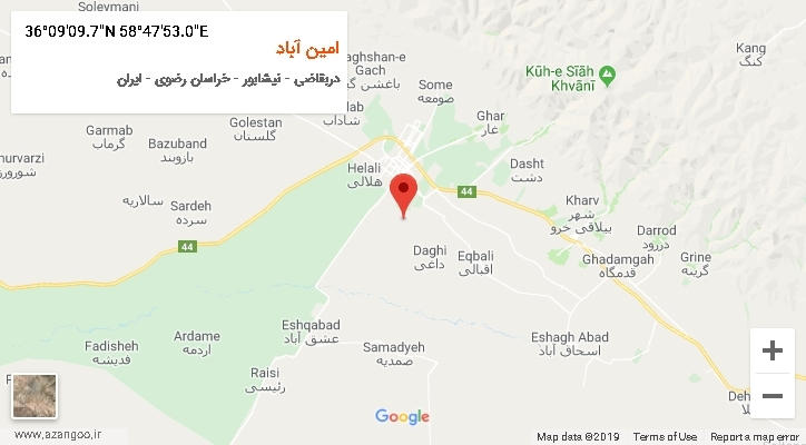 روستای امین آباد بر روی نقشه