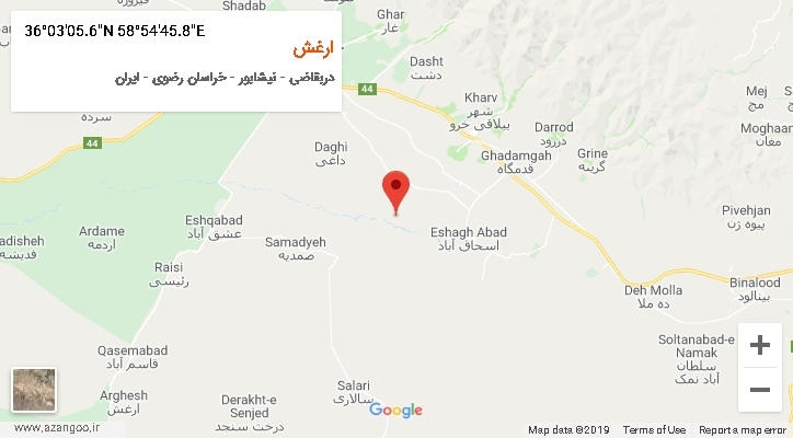 روستای ارغش بر روی نقشه