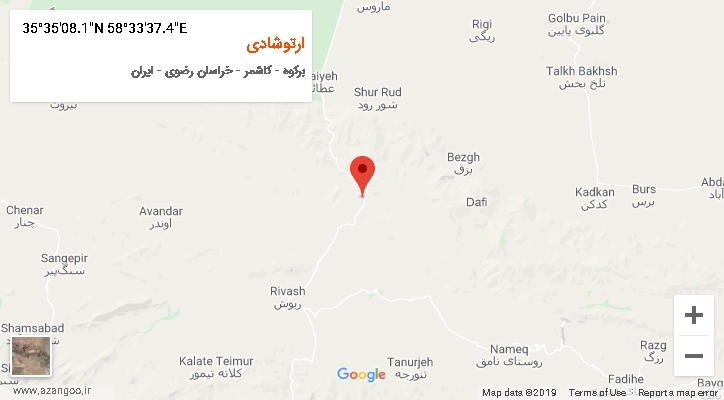 روستای ارتوشادی بر روی نقشه