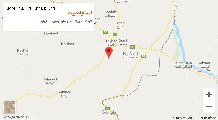 روستای اسدآباددربند بر روی نقشه