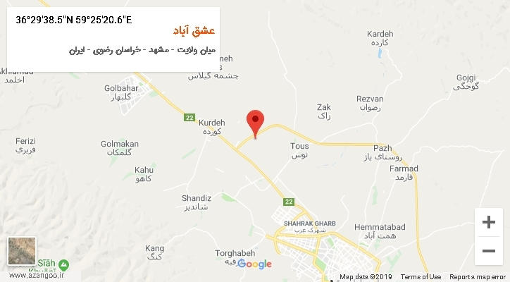 روستای عشق آباد بر روی نقشه