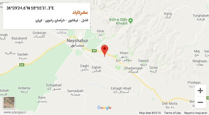 روستای عشرتاباد بر روی نقشه