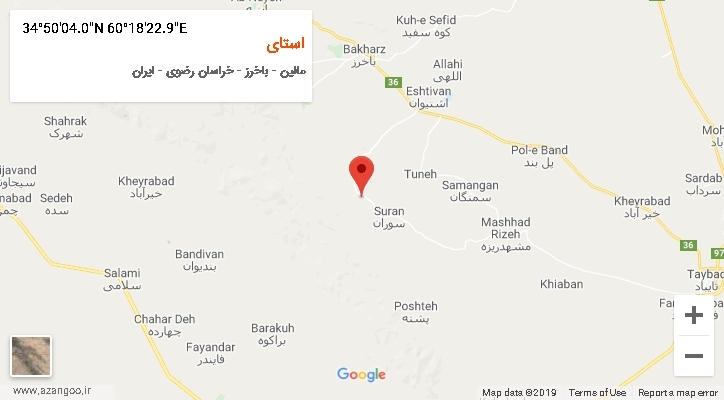 روستای استای بر روی نقشه