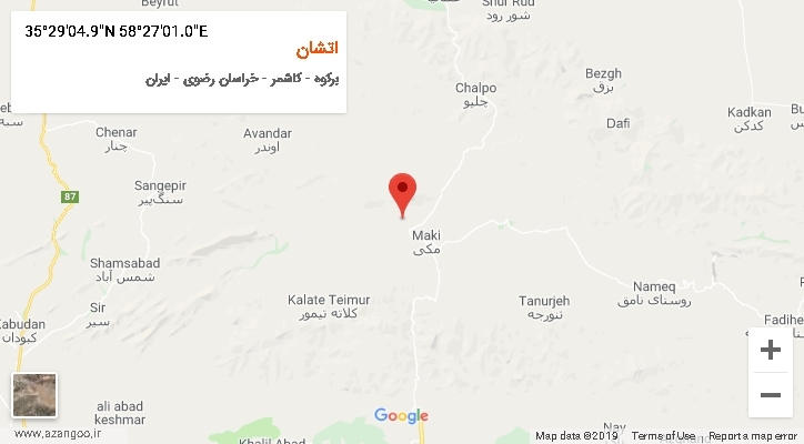 روستای اتشان بر روی نقشه