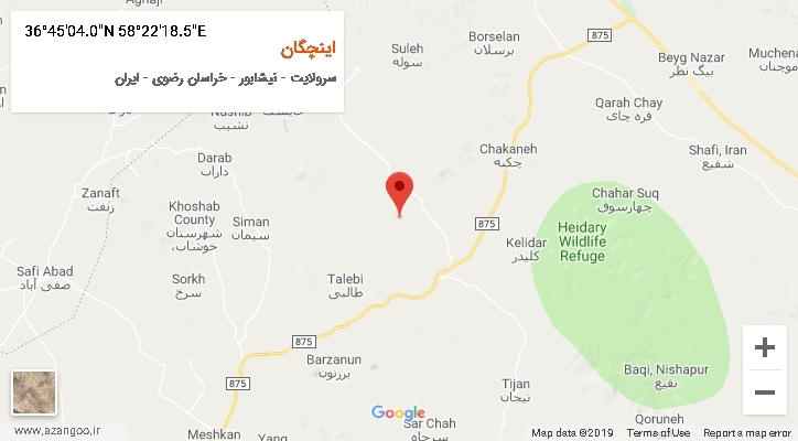 روستای اینچگان بر روی نقشه