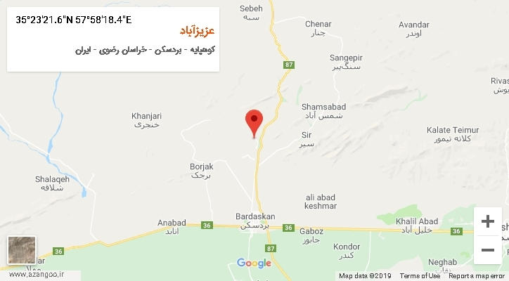 روستای عزیزآباد بر روی نقشه