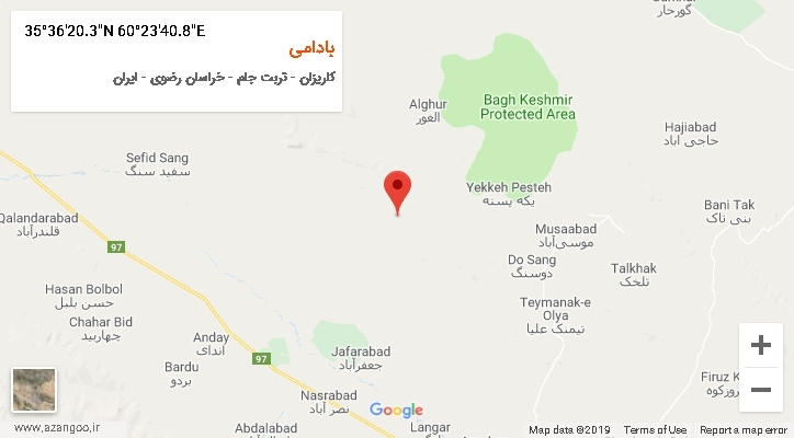 روستای بادامی بر روی نقشه