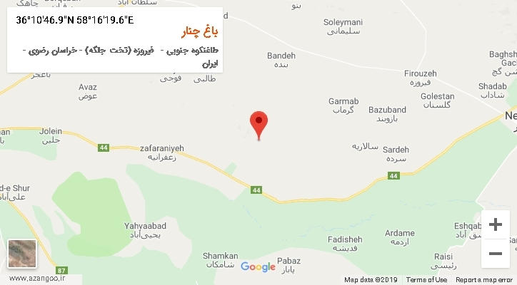 روستای باغ چنار بر روی نقشه