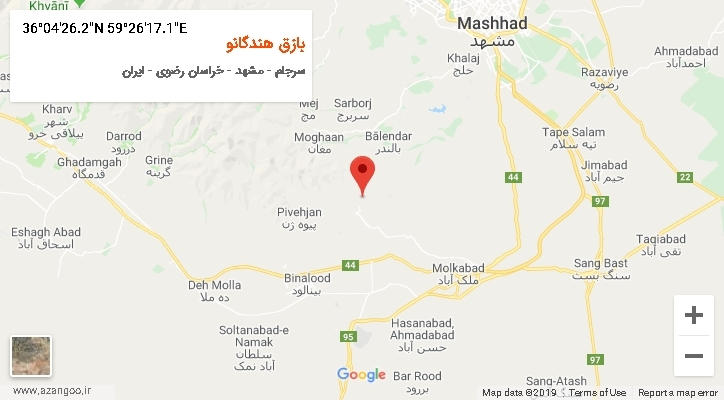 روستای بازق هندگانو بر روی نقشه