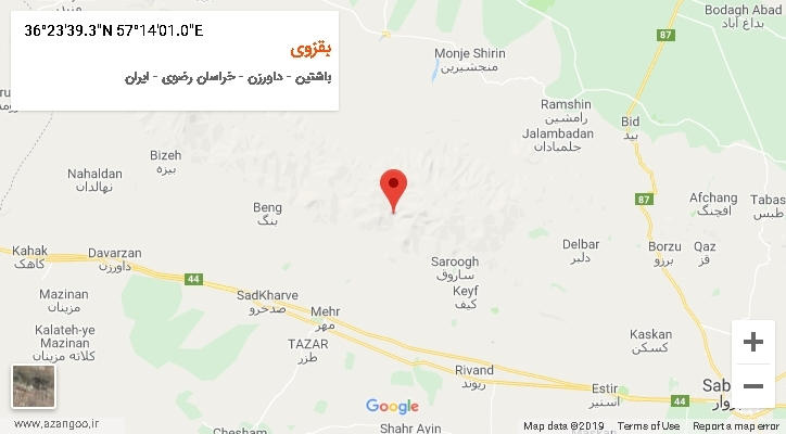 روستای بقزوی بر روی نقشه