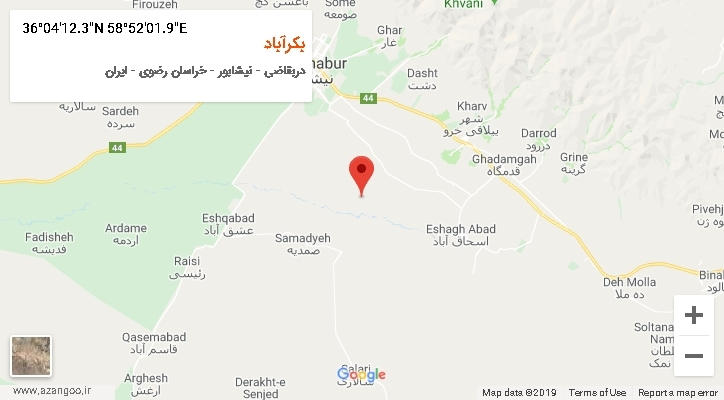 روستای بکرآباد بر روی نقشه