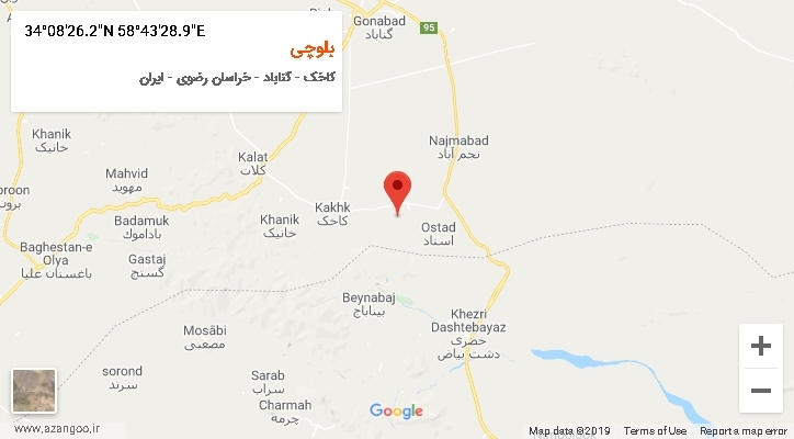روستای بلوچی بر روی نقشه