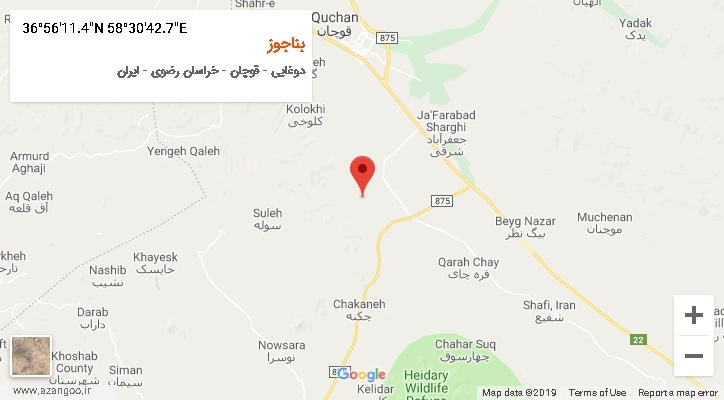 روستای بناجوز بر روی نقشه