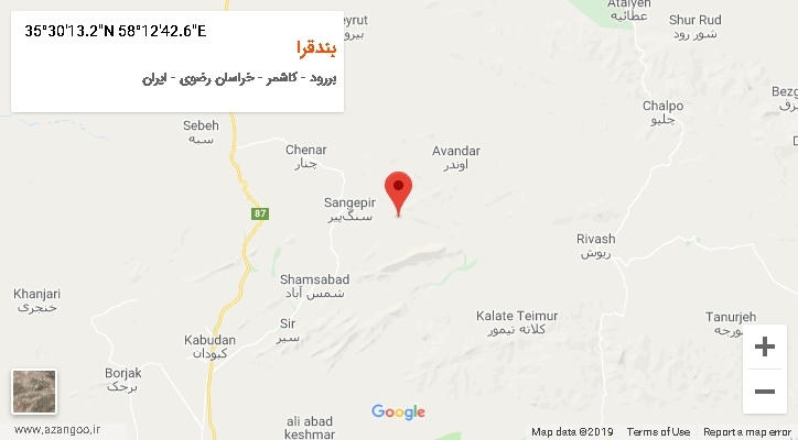 روستای بندقرا بر روی نقشه