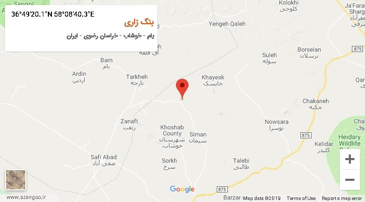 روستای بنگ زاری بر روی نقشه
