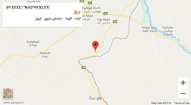 روستای برج بر روی نقشه