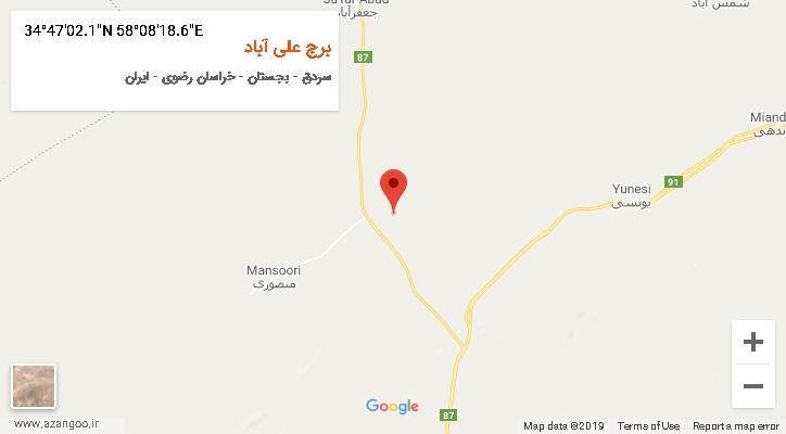روستای برج علی آباد بر روی نقشه