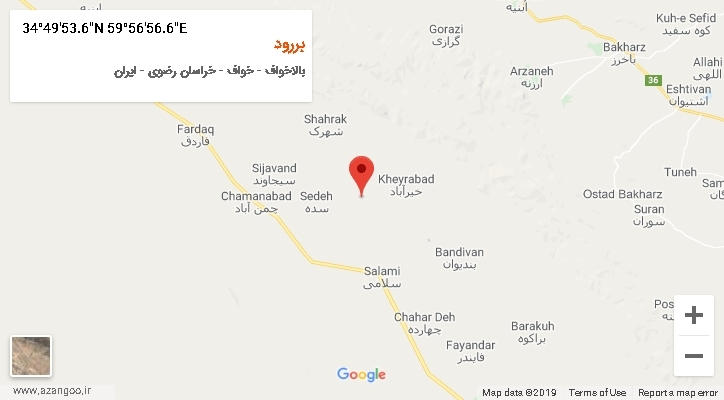 روستای بررود بر روی نقشه
