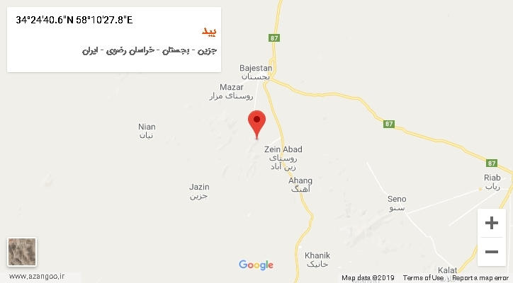 روستای بید بر روی نقشه