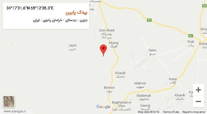 روستای بیدک پایین بر روی نقشه