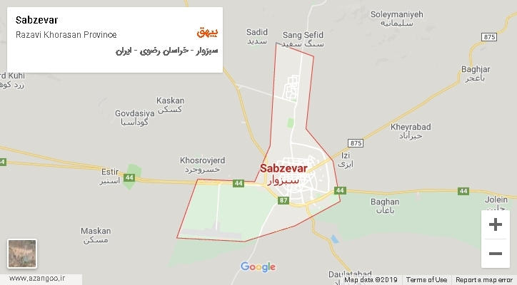 دهستان بیهق بر روی نقشه