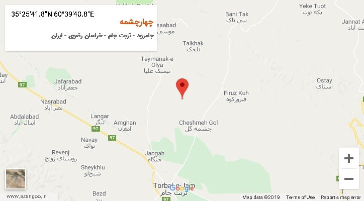 روستای چهارچشمه بر روی نقشه