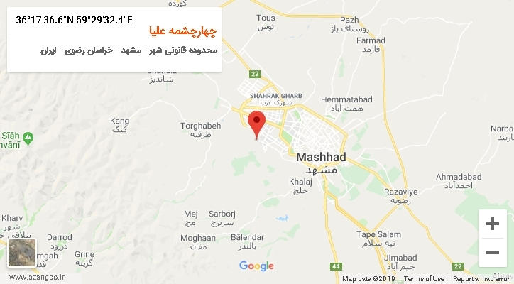 روستای چهارچشمه علیا بر روی نقشه