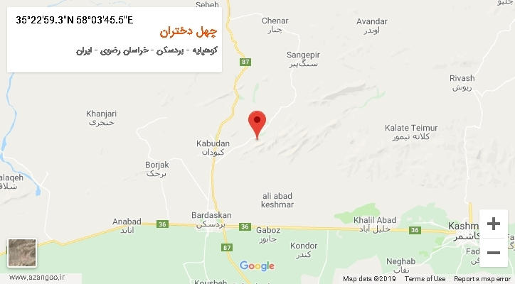 روستای چهل دختران بر روی نقشه