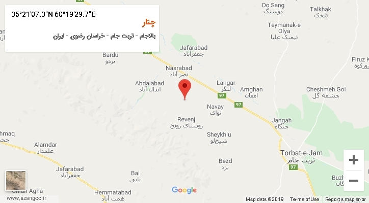 روستای چنار بر روی نقشه