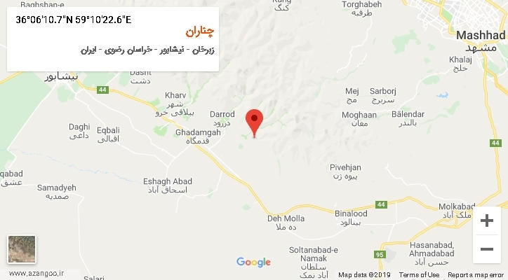 روستای چناران بر روی نقشه