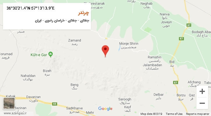 روستای چرندر بر روی نقشه