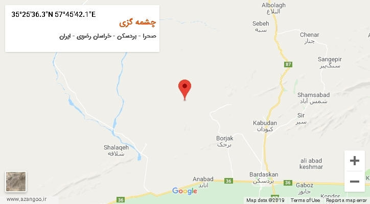 روستای چشمه گزی بر روی نقشه