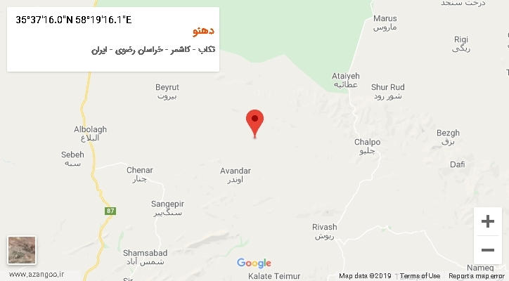 روستای دهنو بر روی نقشه