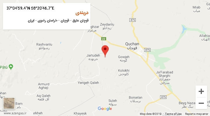 روستای دربندی بر روی نقشه