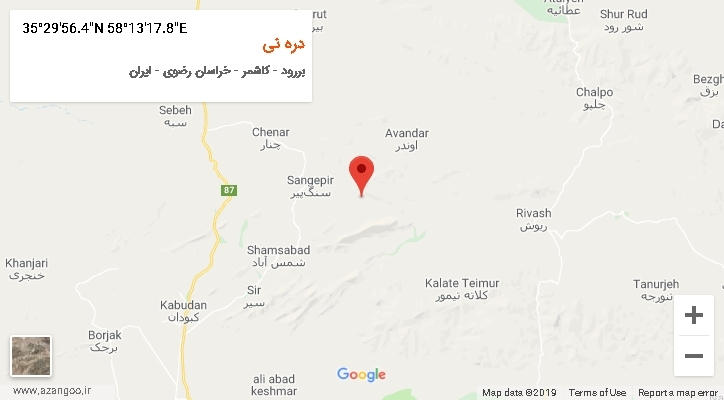 روستای دره نی بر روی نقشه