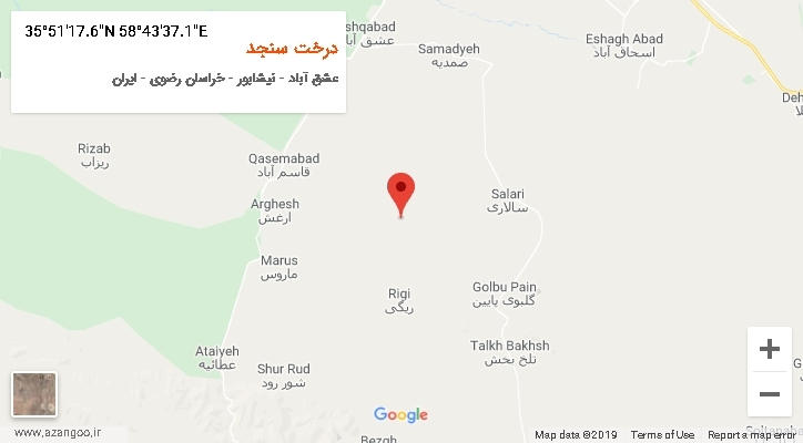 روستای درخت سنجد بر روی نقشه