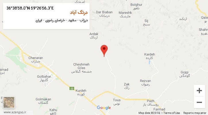 روستای درنگ آباد بر روی نقشه