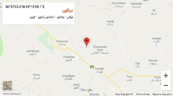 روستای درنگون بر روی نقشه