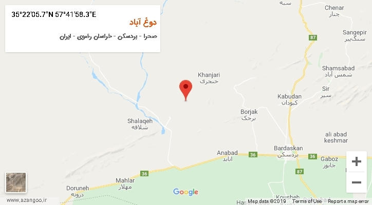 روستای دوغ آباد بر روی نقشه