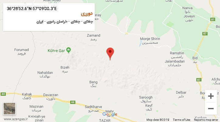 روستای دورری بر روی نقشه